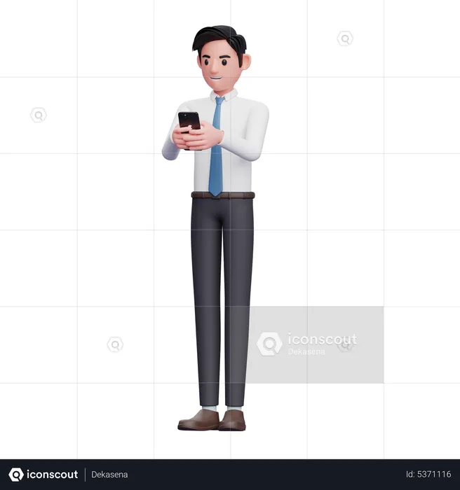 Homme d'affaires dans des vêtements soignés tapant un message au téléphone  3D Illustration