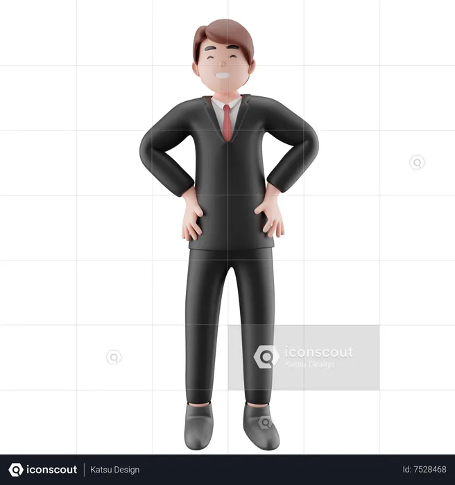 Homme d'affaires debout avec les mains sur la taille  3D Illustration