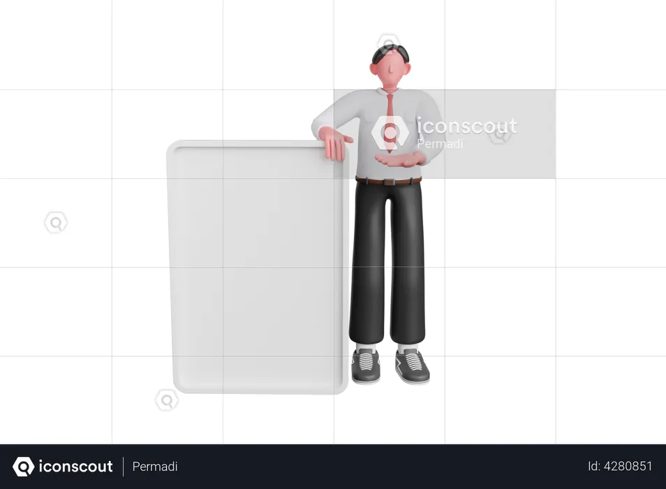Homme d'affaires debout avec tableau blanc  3D Illustration