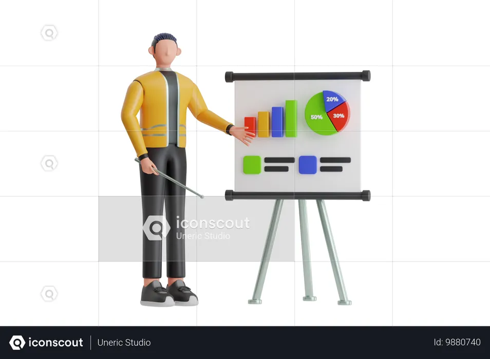 Homme d'affaires donnant une présentation d'investissement  3D Illustration