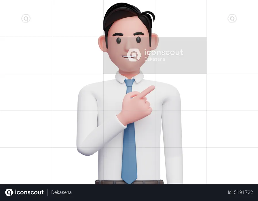 Homme d'affaires en chemise blanche pointant vers le coin supérieur droit  3D Icon