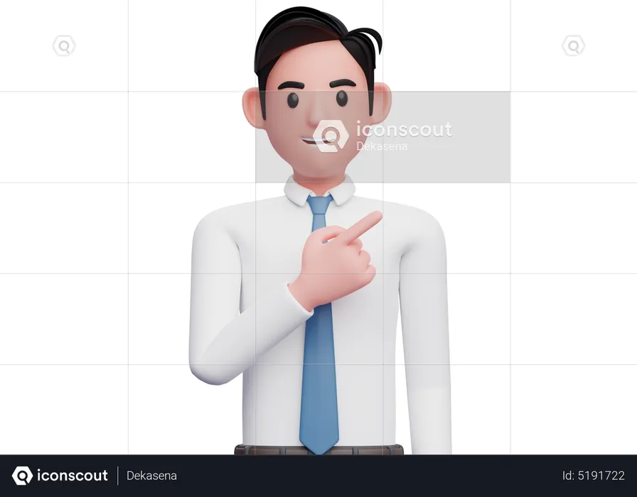 Homme d'affaires en chemise blanche pointant vers le coin supérieur droit  3D Illustration