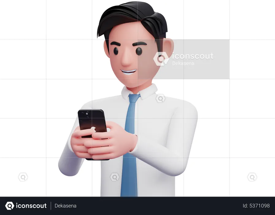 Homme d'affaires en chemise blanche tapant un message sur un téléphone portable  3D Illustration