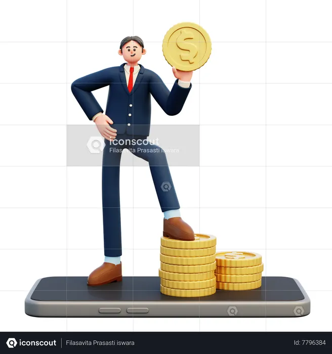 Homme d'affaires faisant des services bancaires mobiles  3D Illustration