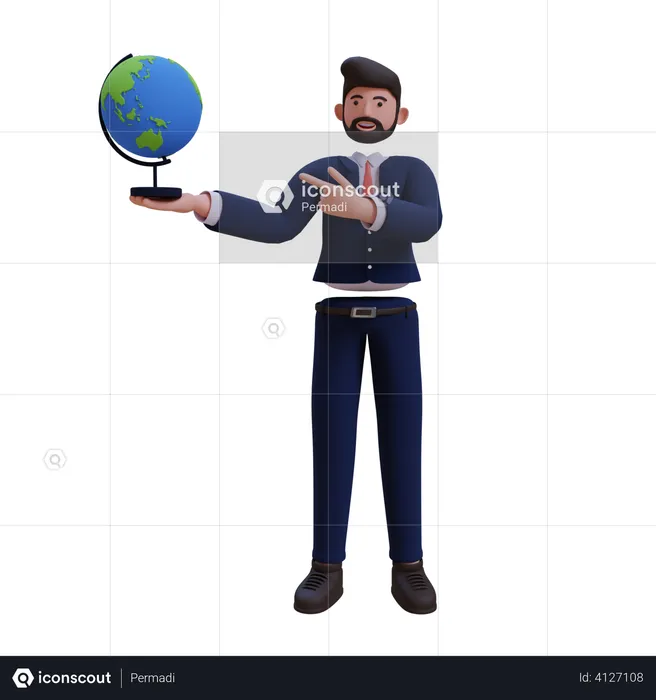 Homme affaires, tenue, globe  3D Illustration