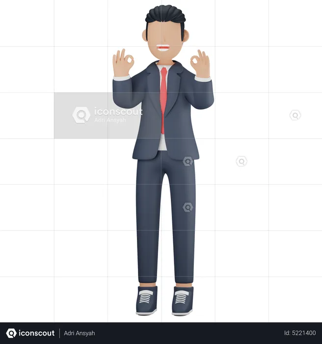 Homme d'affaires montrant un signe correct  3D Illustration