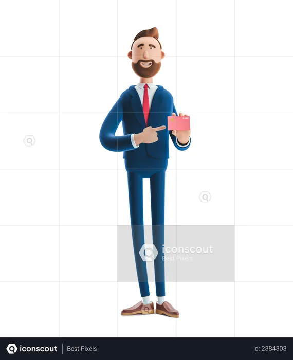 Homme d'affaires montrant une carte publicitaire  3D Illustration