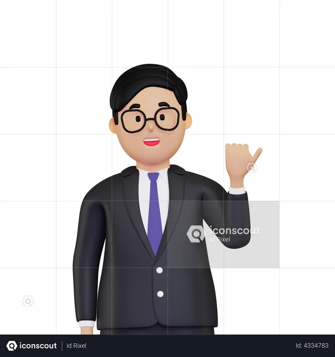 Homme d'affaires pointant avec le pouce sur le côté  3D Icon
