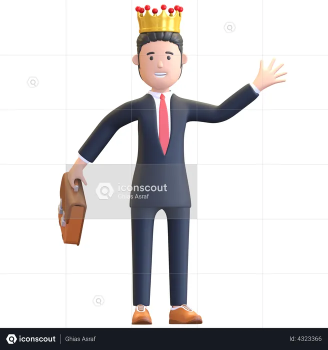 Homme d'affaires portant une couronne  3D Illustration