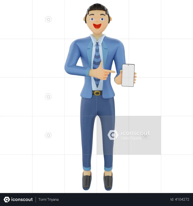 Homme affaires, publicité, smartphone  3D Illustration