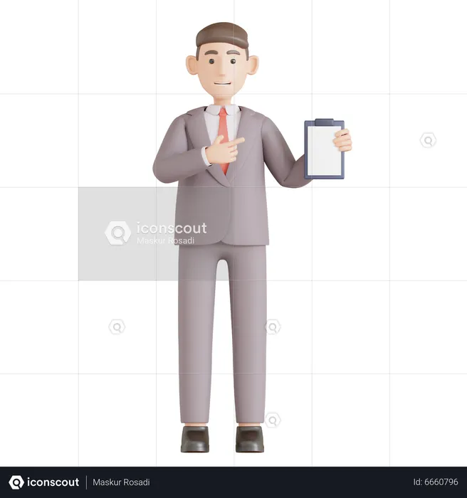 Homme affaires, tenue, presse-papiers  3D Illustration