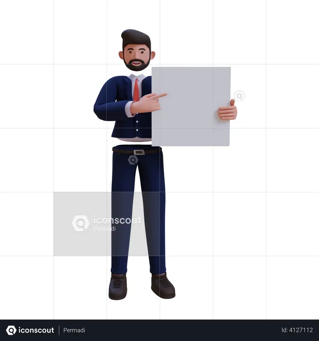 Homme d'affaires tenant un tableau blanc vierge  3D Illustration