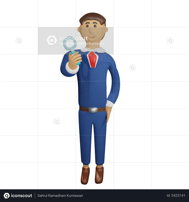 Homme d'affaires tenant une loupe  3D Illustration