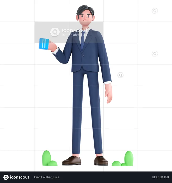 Homme affaires, tenue, tasse café  3D Icon