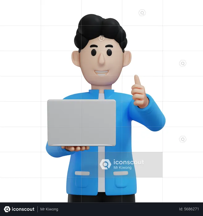 Homme d'affaires travaillant sur un ordinateur portable  3D Icon