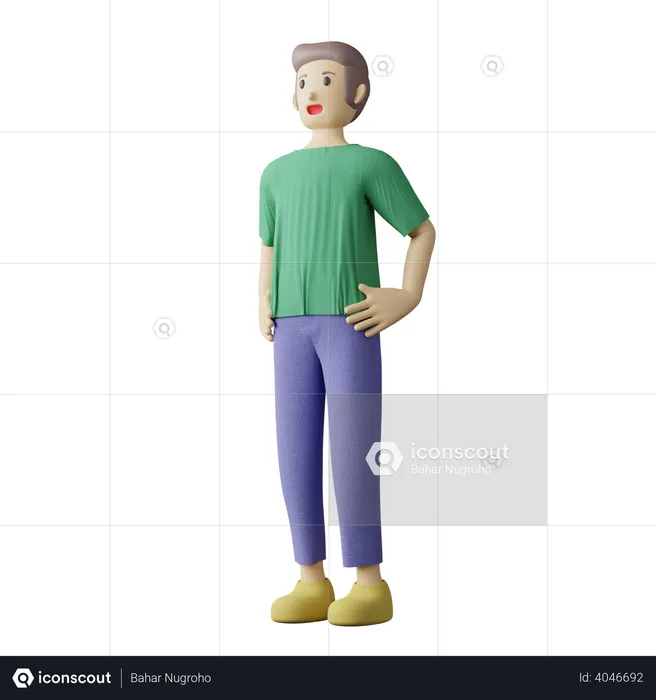 Homme décontracté, mains sur la taille, pose  3D Illustration