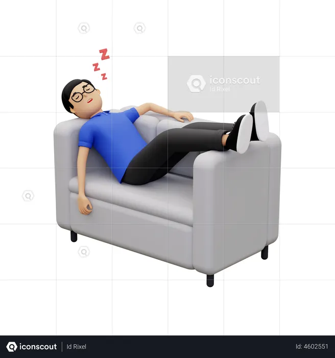 Homme qui dort sur le canapé  3D Illustration