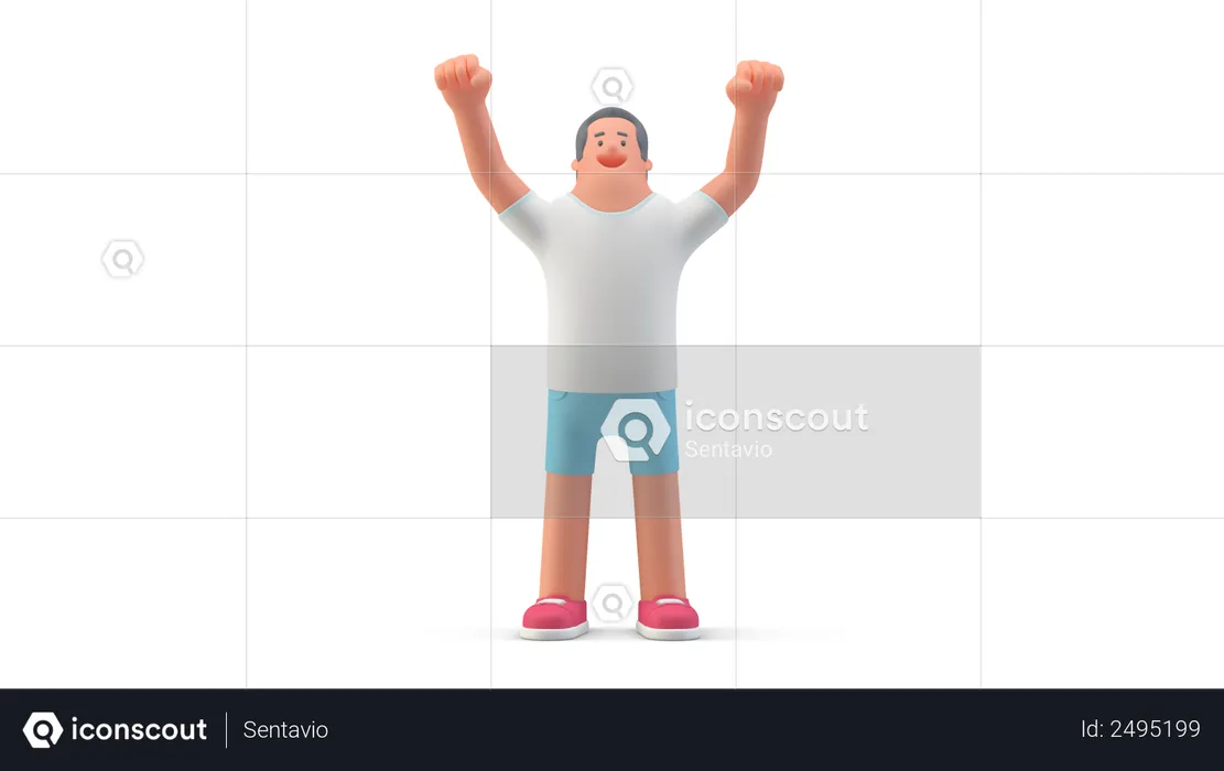 Homme en short levant les deux mains  3D Illustration