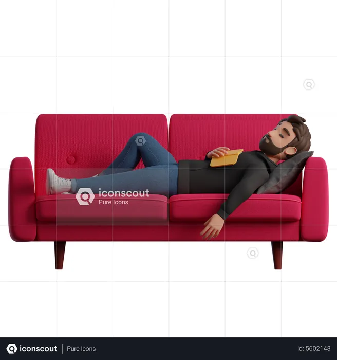 Homme endormi sur le canapé  3D Illustration