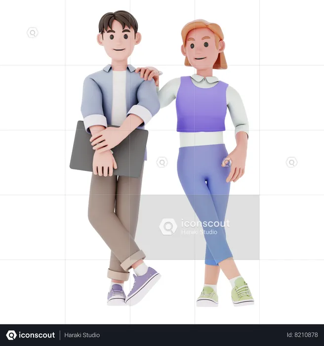 Homme et femme debout ensemble  3D Illustration