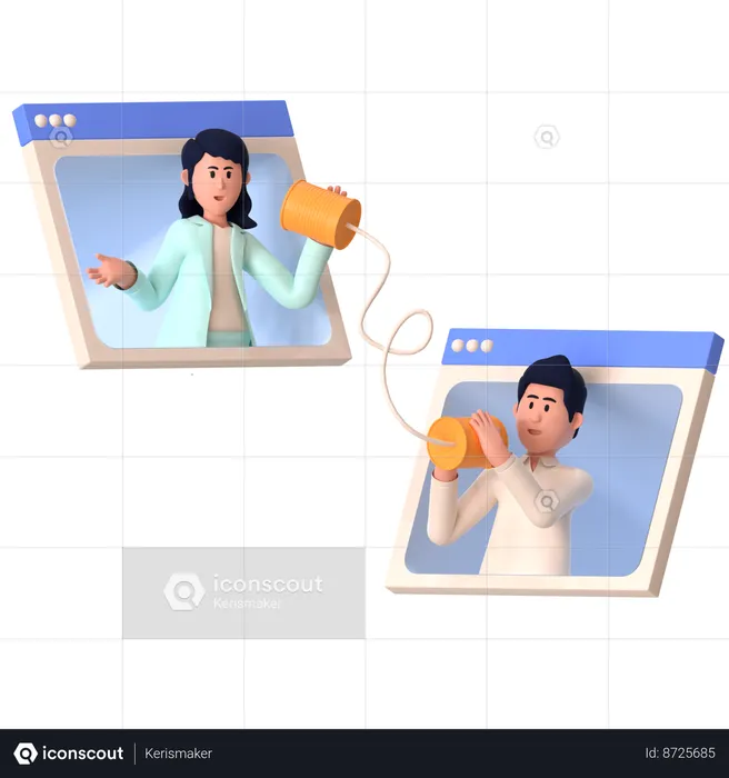 Homme et femme faisant une communication en ligne  3D Illustration