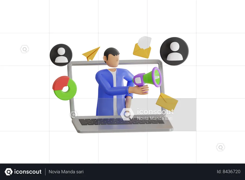 Homme faisant du marketing par courrier électronique  3D Illustration