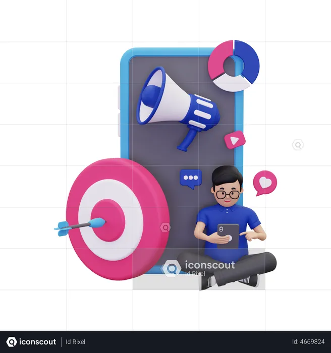 Homme faisant du marketing en ligne  3D Illustration