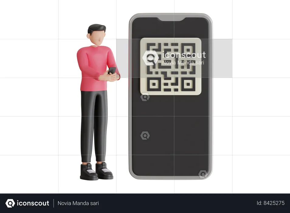 Homme effectuant un paiement par code QR  3D Icon