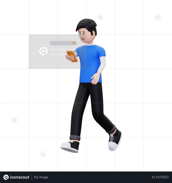 Homme faisant du surf sur internet  3D Illustration