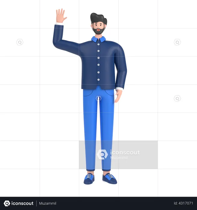 Heureux homme agitant la main  3D Illustration