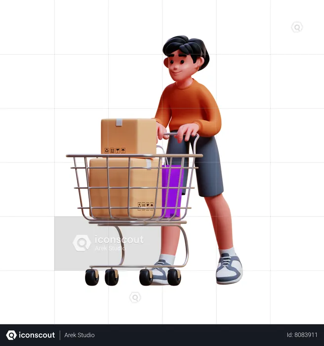 Homme heureux, faire du shopping  3D Illustration