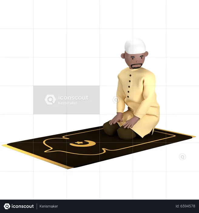 Homme islamique dans la pose de Salam  3D Illustration