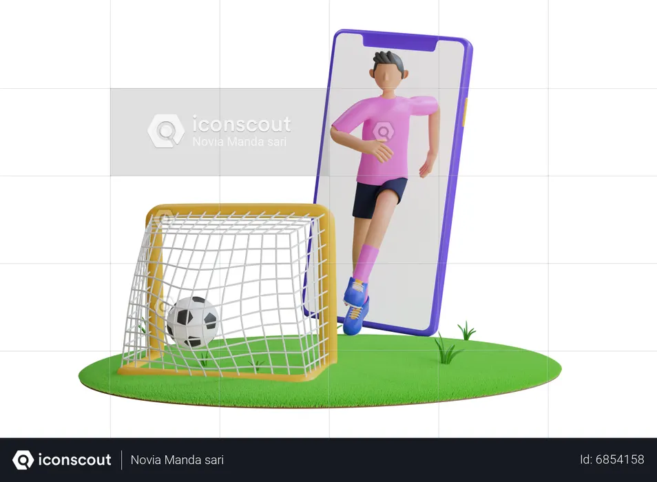 Homme jouant à un match de football sur un smartphone  3D Illustration