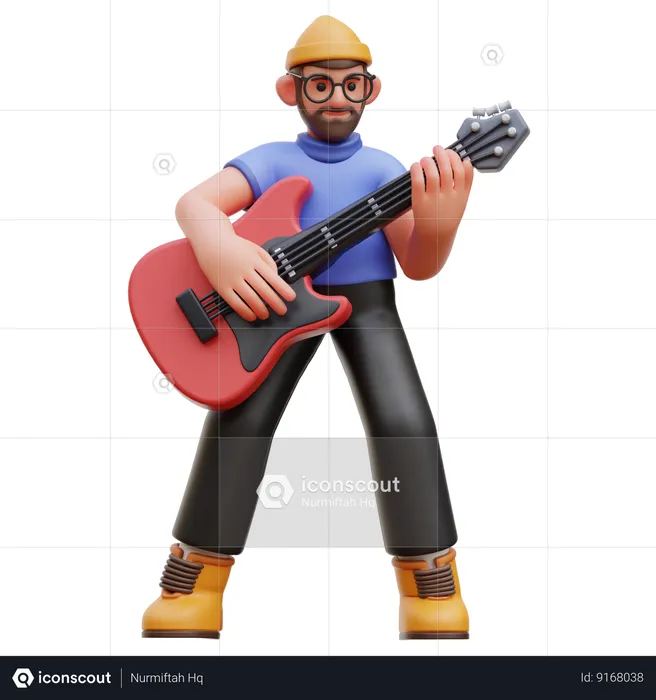 Homme jouant de la guitare  3D Illustration