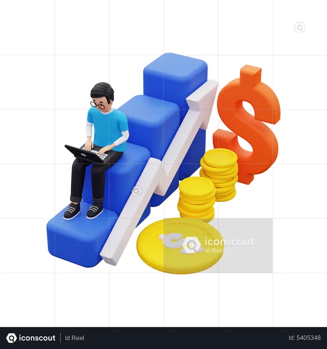 Homme montrant la croissance des investissements financiers  3D Illustration