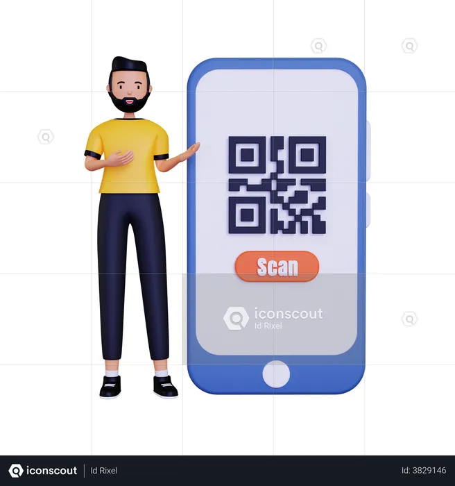 Homme montrant le code QR  3D Illustration