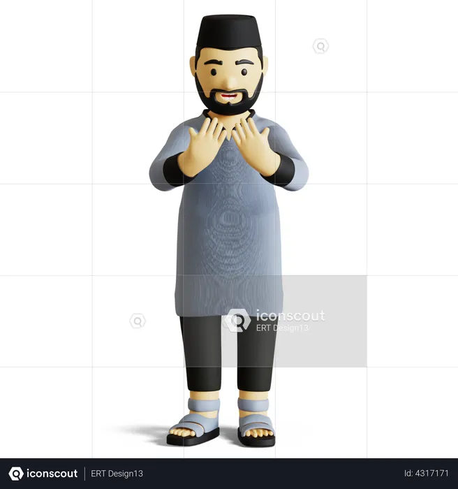 Homme musulman faisant la prière  3D Illustration