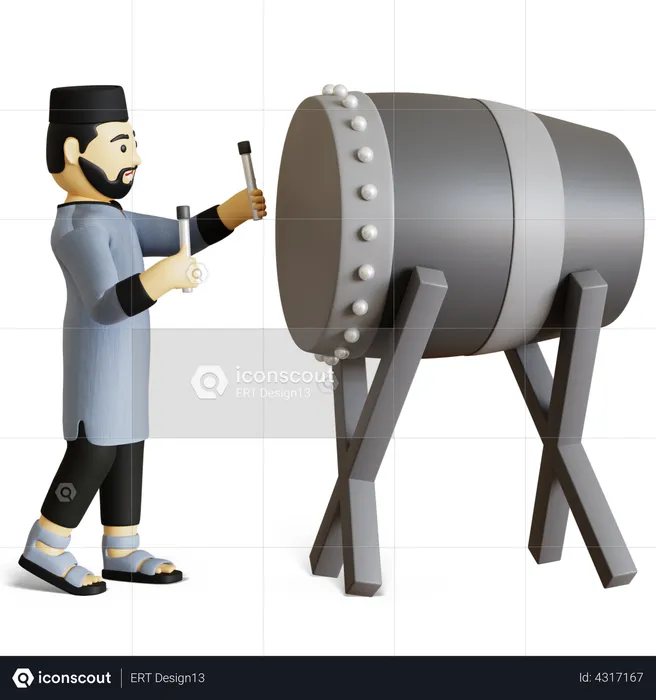 Homme musulman jouant du tambour  3D Illustration