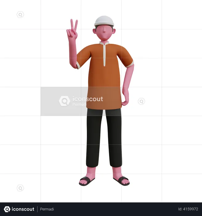 Homme musulman montrant le signe de la victoire  3D Illustration