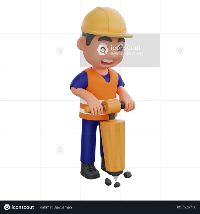 Travailleur de la construction masculin utilisant une perceuse  3D Illustration
