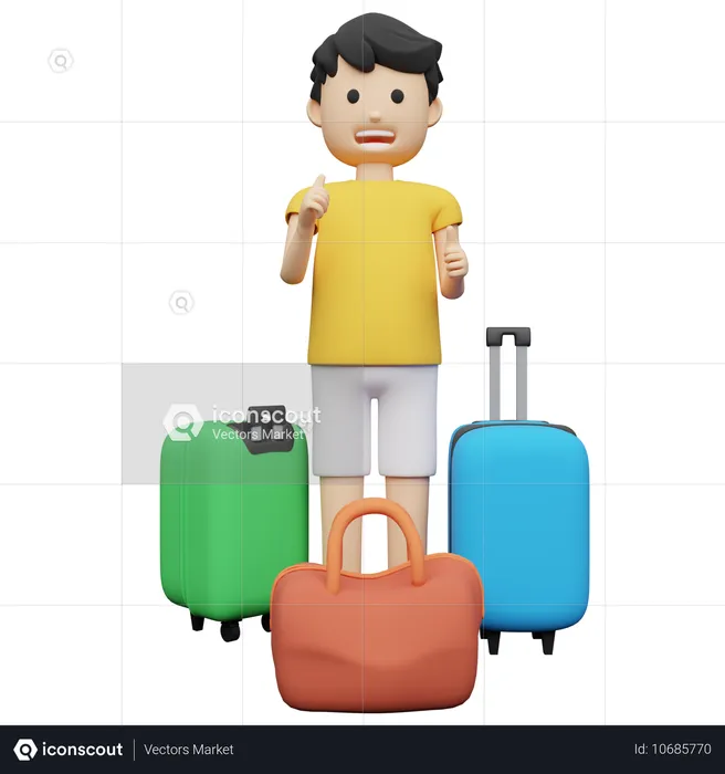 Homme portant d'énormes bagages de voyage  3D Illustration