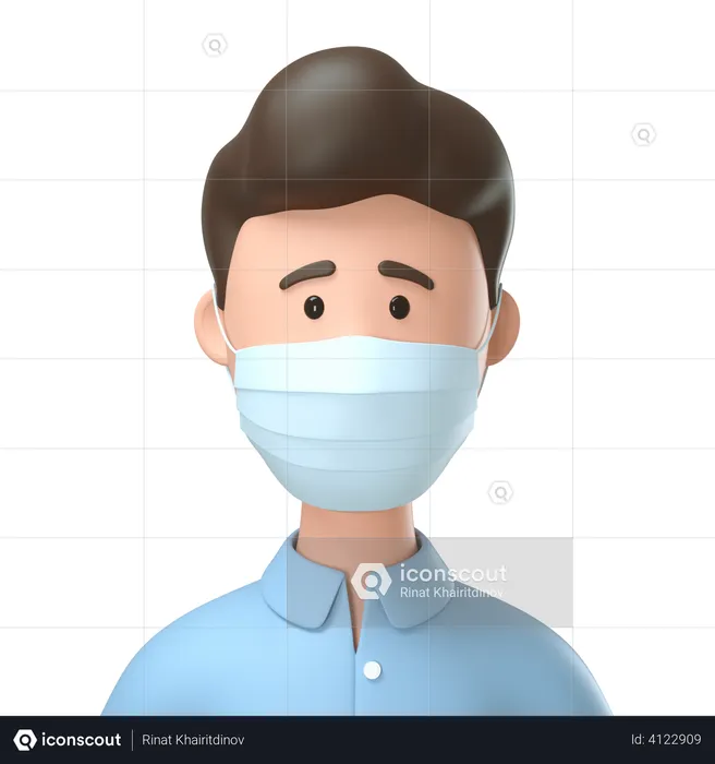 Homme portant un masque médical  3D Illustration