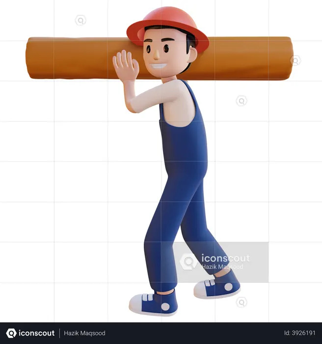 Homme portant un tuyau en bois sur l'épaule  3D Icon