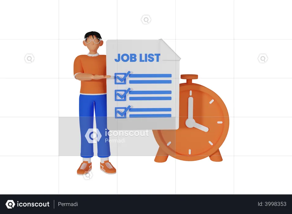 Homme préparant la liste des tâches  3D Illustration