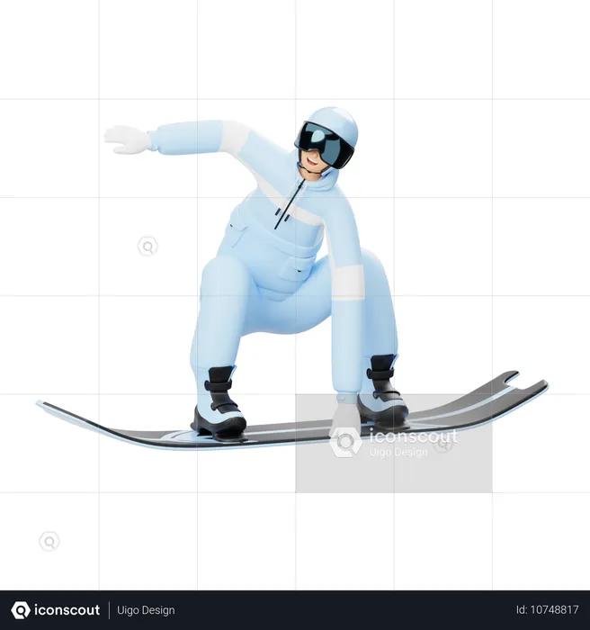 Un homme profite d'une glissade en snowboard  3D Illustration