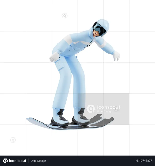 Un homme profite du ski en hiver  3D Illustration