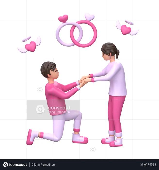 Homme proposant sa petite amie  3D Illustration
