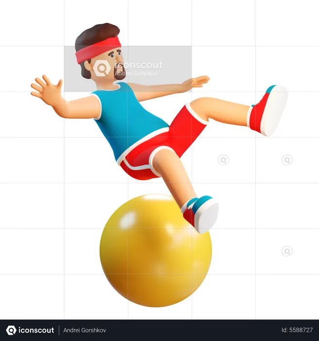 Homme rebondissant sur un ballon de gym  3D Illustration