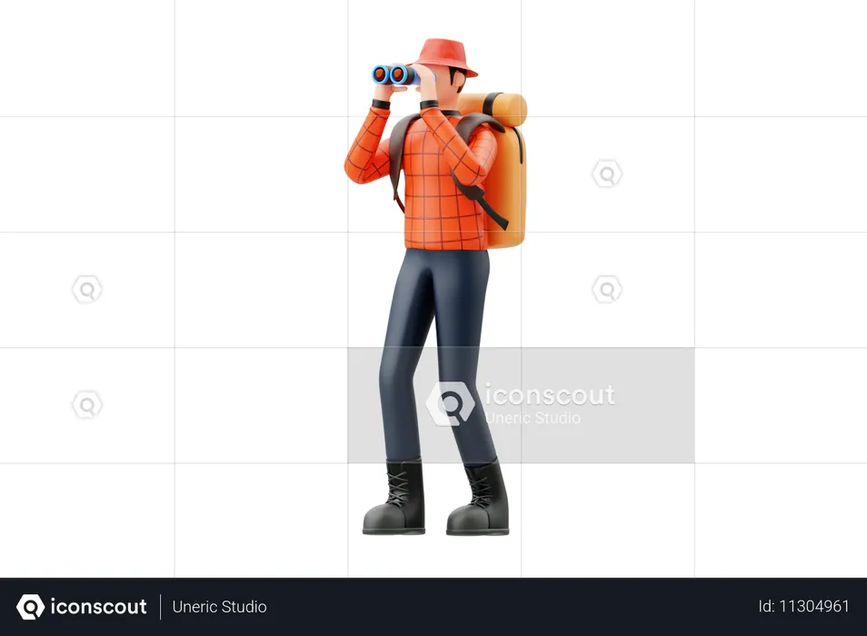 Homme regardant à travers des jumelles  3D Illustration