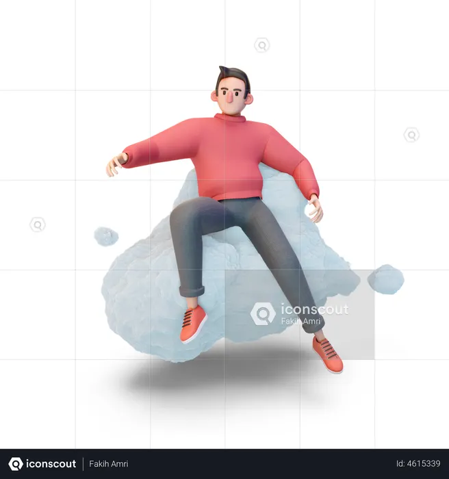 Homme relaxant sur un nuage  3D Illustration